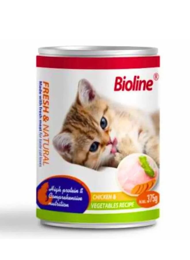 Bioline Canned Cat Food 375g chicken and vegetable flavor - Image 1