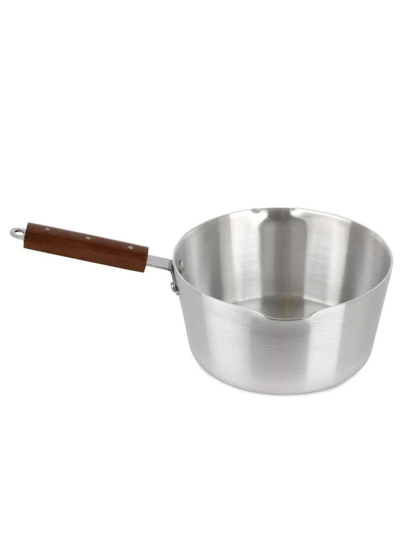 22cm Aluminium Milk Pan with Wooden Handle Boiling Pot, Saucepan for Kitchen - Image 1