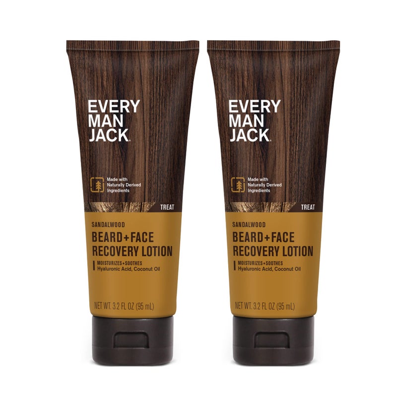 Every Man Jack Beard + Face Recovery Lotion-Moisturizes Relieves Dry Skin and Beard Itch - Light Sandalwood Scent-Made w/Naturally Derived Ingredients like Coconut Oil, and Witch Hazel-3.2oz(2 pack) - Image 1