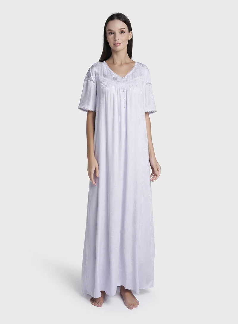 كشخة LavenderJacquard Self-Print Viscose Long Nightwear Dress (CNH519)