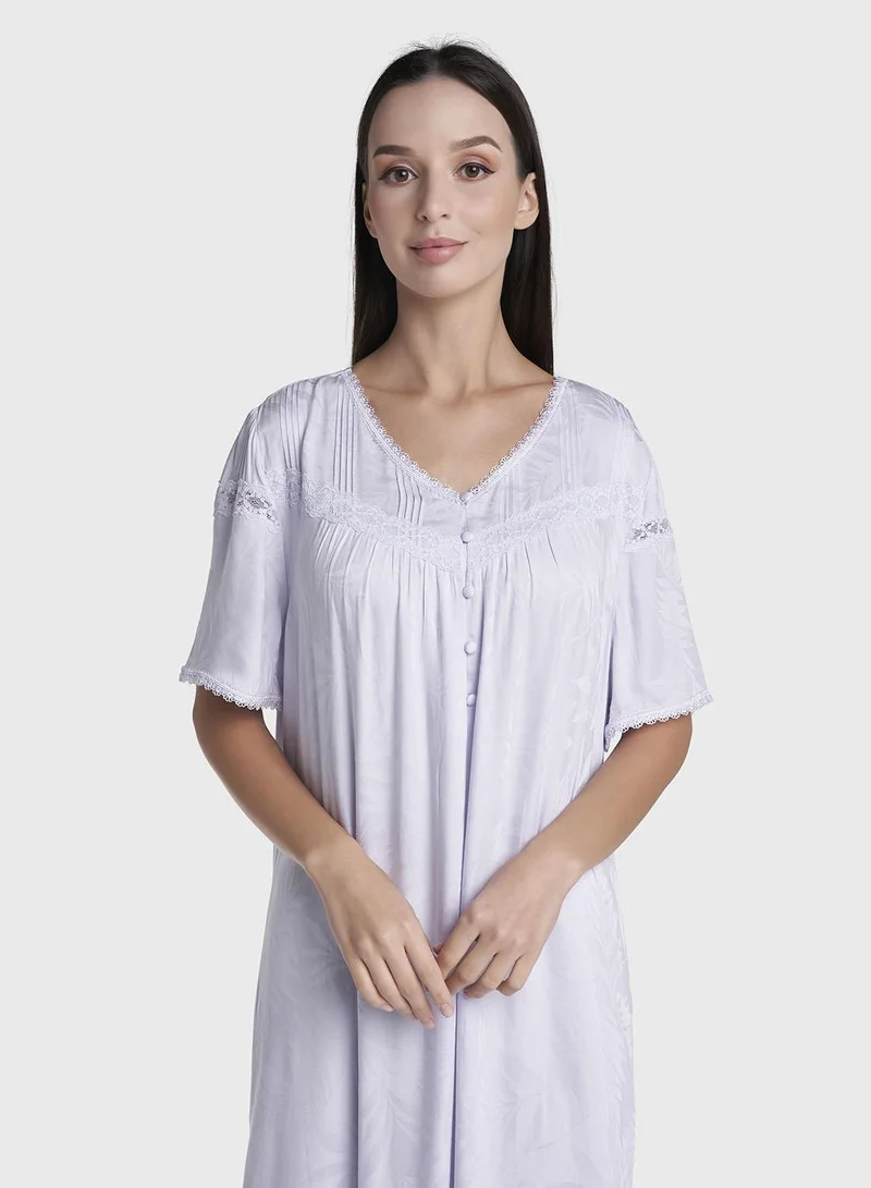 كشخة LavenderJacquard Self-Print Viscose Long Nightwear Dress (CNH519)