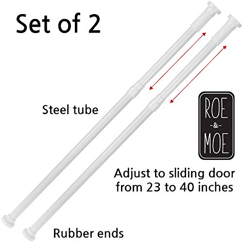 Roe & Moe Sliding Glass Door Security Bar White Color - Feel Safe at Home with These 23" to 40" Adjustable Home Security Bars 7/8" Dia. (2-Pack) - Image 2