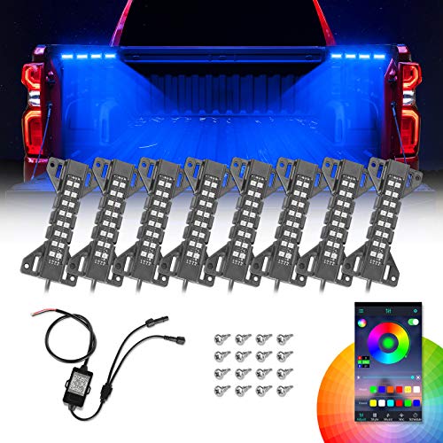 Niking Auto LED Truck Bed Lights Niking Auto 8 Pods RGB MultiColor Truck Bed Lighting Kits with Bluetooth Control Waterproof Side Marker Light for Trucks Cargo OffRoad Pickup Trailer RVs Boat - Image 1