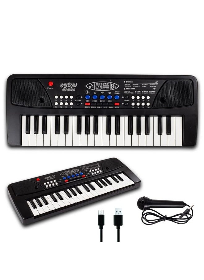 Gooyo Gooyo GY-430A1 Portable Musical Piano Keyboard with Microphone |37 Keys, 8 Rhythms, 8 Tones with 6 In-Built Demos & Song Record Feature|Black Color, Dual Power Supply Source: Micro USB Cable(Included)  - Image 1