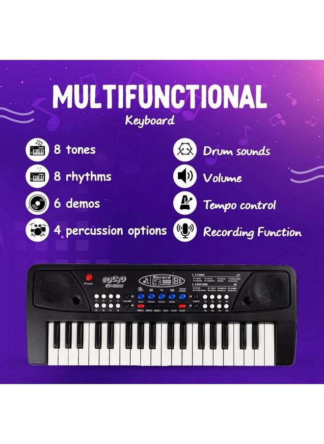 Gooyo Gooyo GY-430A1 Portable Musical Piano Keyboard with Microphone |37 Keys, 8 Rhythms, 8 Tones with 6 In-Built Demos & Song Record Feature|Black Color, Dual Power Supply Source: Micro USB Cable(Included)  - Image 3