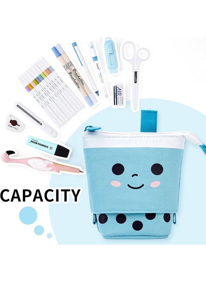 FunBlast Standing Pencil Case, Cute Pencil Pouch for Girls & Boys - Korean Boba Pop Up Stationery, Cosmetic Organizer Box, Pouches for Stationary Boys Kids Women School Students (Blue) - Image 5