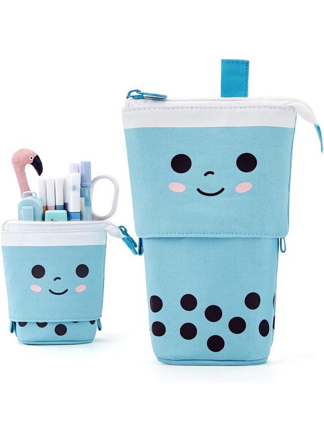 FunBlast Standing Pencil Case, Cute Pencil Pouch for Girls & Boys - Korean Boba Pop Up Stationery, Cosmetic Organizer Box, Pouches for Stationary Boys Kids Women School Students (Blue) - Image 1
