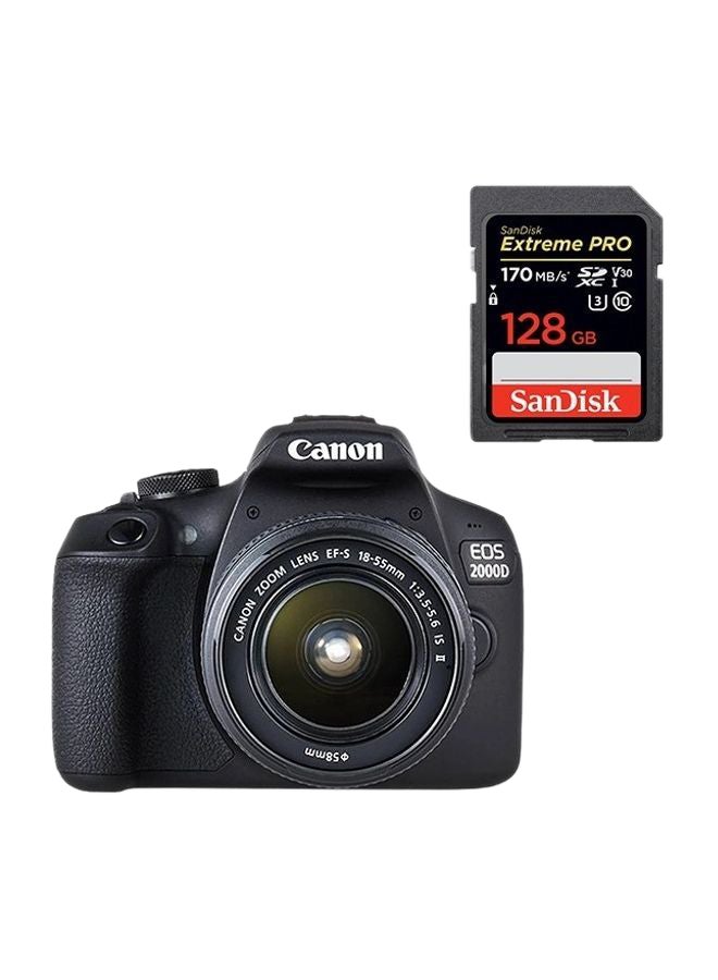 Canon EOS 2000D DSLR Camera With 18-55 DC Lens، 24.1 MP، APS-C Sensor، Optical Viewfinder With 128 GB Extreme Pro UHS-I SDXC Memory Card Bundel - Image 1