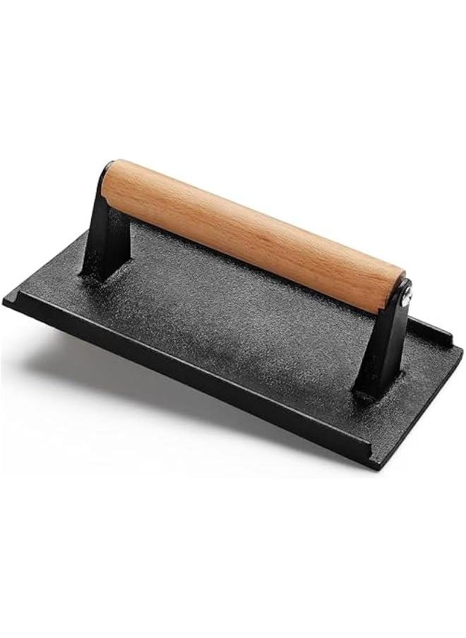 TRASSLE Burger Press,11X21CM Rectangle Heavy-Duty Cast Iron Smash Bacon Press Meat Steak with Wood Handle for Griddle, Sandwich, Nonstick Pan (Rectangle)  - Image 1