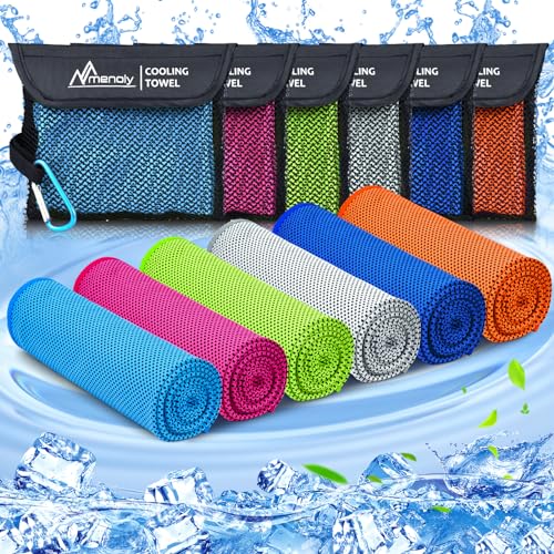 MENOLY 6 Pack Cooling Towels, 40"x12" Cooling Towels for Neck and Face with Breathable Carrying Bags,Soft Microfiber Instant Cooling Rags, Gym Workout Sweat Towel for Sports, Yoga, Camping, Running - Image 1