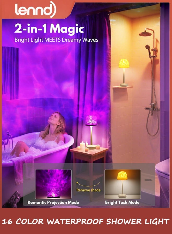 LENND Spa-Like Shower Lamp - Waterproof Bathroom Lamp with 16 Color Ocean Wave Projector, Rechargeable Shower Light with Touch & Remote Control, Cordless Light for Inside Shower/Bathtub - Image 2