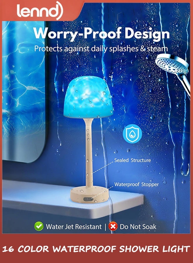 LENND Spa-Like Shower Lamp - Waterproof Bathroom Lamp with 16 Color Ocean Wave Projector, Rechargeable Shower Light with Touch & Remote Control, Cordless Light for Inside Shower/Bathtub - Image 4