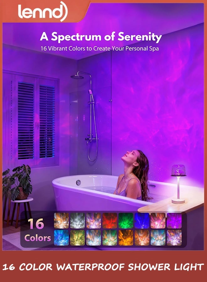 LENND Spa-Like Shower Lamp - Waterproof Bathroom Lamp with 16 Color Ocean Wave Projector, Rechargeable Shower Light with Touch & Remote Control, Cordless Light for Inside Shower/Bathtub - Image 3