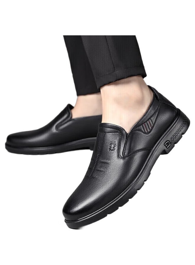 Spider King Men'S Leather Shoes, Slip-On Business Casual Shoes, Middle-Aged And Elderly Dad Shoes, Black (Slip-On), Size 40 - Image 1