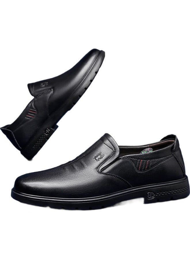 Spider King Men'S Leather Shoes, Slip-On Business Casual Shoes, Middle-Aged And Elderly Dad Shoes, Black (Slip-On), Size 40 - Image 2