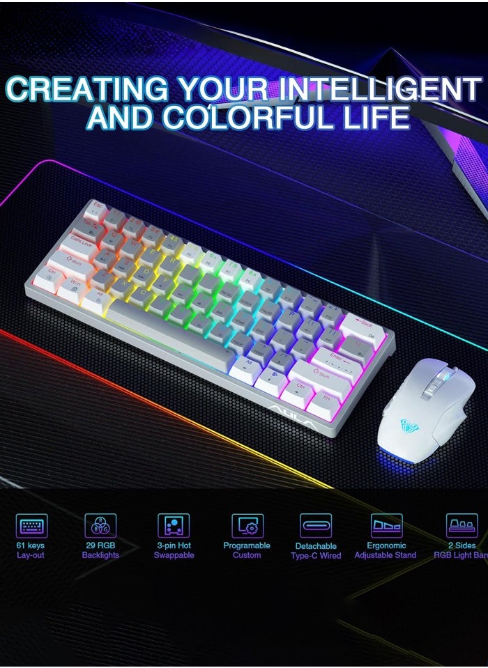 AULA - F3261 Wired Gaming Keyboard,29 RGB Backlit 60%  Mechanical Keyboard,Blue Switches,Full RGB LED Lighting,Mini Small Compact Keyboard for PC/Mac/Laptop/Wins - Image 1
