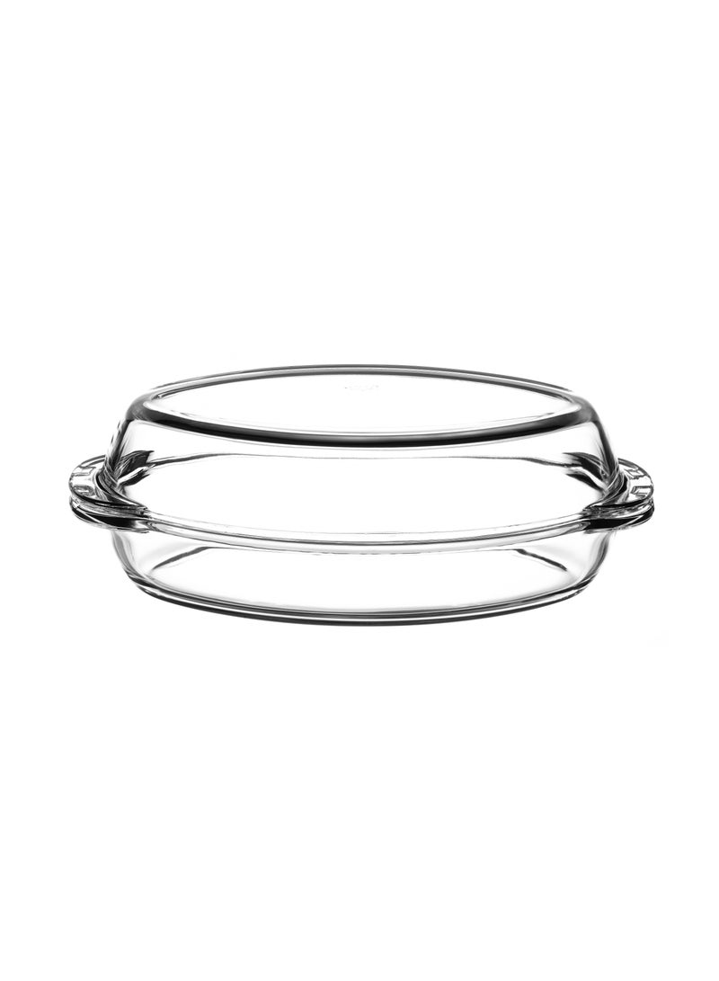 Borcam Borcam Oval Glass Baking Casserole With Lid, 1800 Ml Tray + 1800 Ml Lid Capacity, 110 Mm Height, 340X195 Mm Diameter - Clear - Image 1
