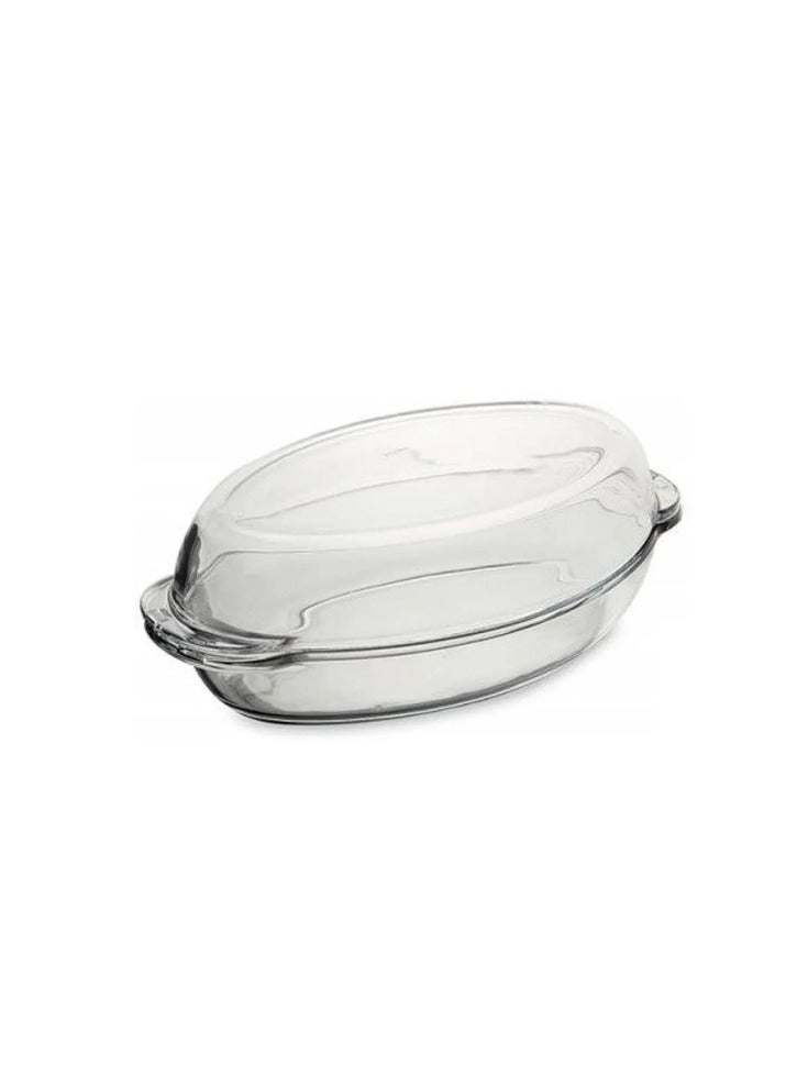 Borcam Borcam Oval Glass Baking Casserole With Lid, 1800 Ml Tray + 1800 Ml Lid Capacity, 110 Mm Height, 340X195 Mm Diameter - Clear - Image 2