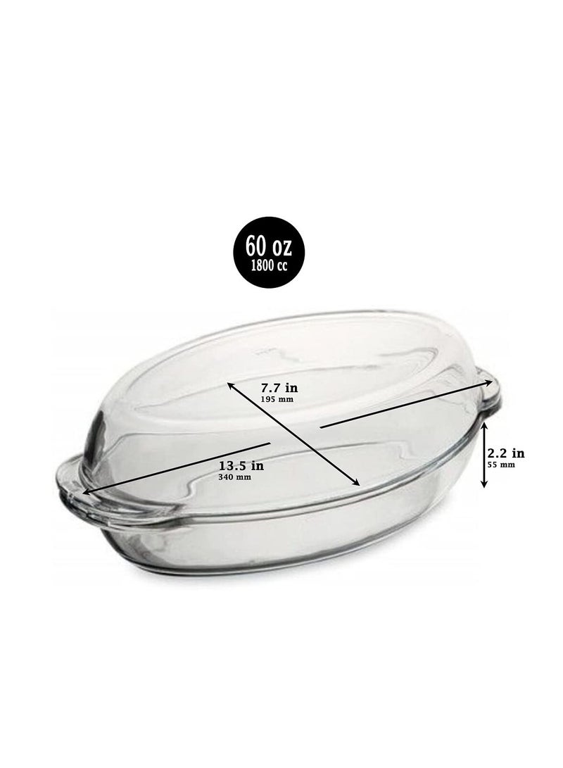 Borcam Borcam Oval Glass Baking Casserole With Lid, 1800 Ml Tray + 1800 Ml Lid Capacity, 110 Mm Height, 340X195 Mm Diameter - Clear - Image 4