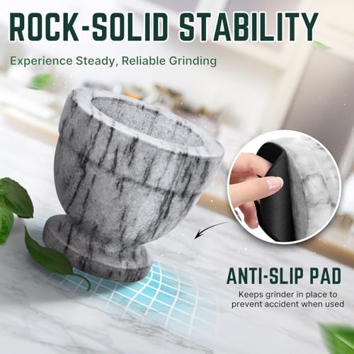 Flexzion Mortar and Pestle Set, White - Solid 4 inch Heavy Granite Molcajete Stone Grinder Crusher Bowl for Guacamole, Herbs, Spices, Garlic, Medicine Pills, Grain, Kitchen, Cooking - Image 4