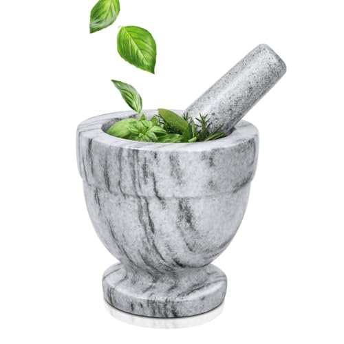Flexzion Mortar and Pestle Set, White - Solid 4 inch Heavy Granite Molcajete Stone Grinder Crusher Bowl for Guacamole, Herbs, Spices, Garlic, Medicine Pills, Grain, Kitchen, Cooking - Image 1