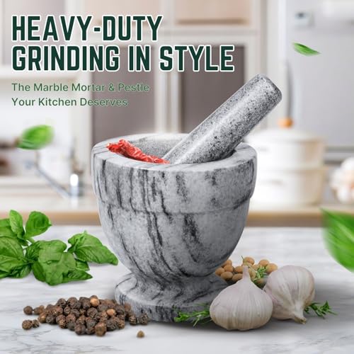 Flexzion Mortar and Pestle Set, White - Solid 4 inch Heavy Granite Molcajete Stone Grinder Crusher Bowl for Guacamole, Herbs, Spices, Garlic, Medicine Pills, Grain, Kitchen, Cooking - Image 2