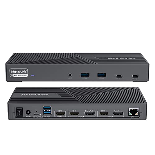 WAVLINK DisplayLink Docking Station Triple Monitor 4K60Hz for 3 Monitors 100W Charging for Thunderbolt 543 USB C M1M5 MacMacBook NeoWindows 3 HDMI 2 DP 6 USB Ports 160W Power LAN Audio - Image 1