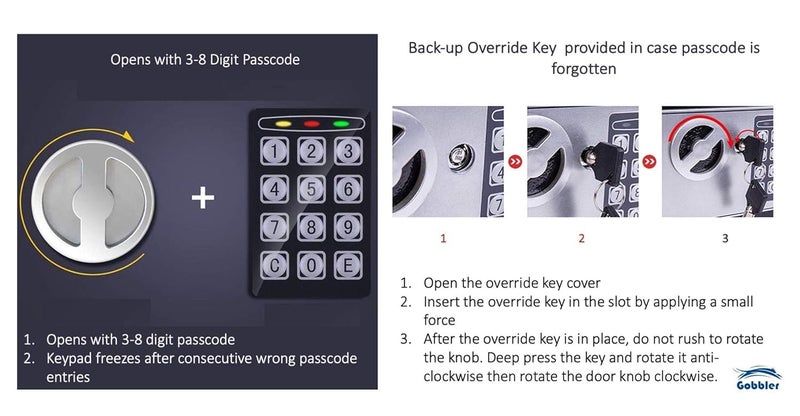 Dotpot Digital Electronic Safe Locker for Home and Office 0.23 Cubic Feet Electronic Digital Security Box, Keypad Lock Box Cabinet Safes, Solid Alloy Steel Office Hotel Home Safe Grey - Image 3