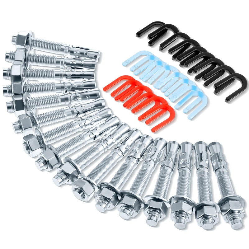 Datanly 46 Pcs Lift Install Kit Car Lift Installation Install Kit Including 3/4" x 5. 5" Wedge Anchor Bolts, and 1/4" 1/8" 1/16" Leveling Shim for 2 Post Lifts - Image 1