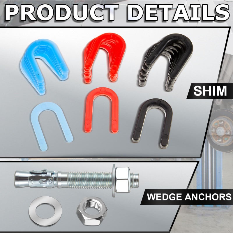 Datanly 46 Pcs Lift Install Kit Car Lift Installation Install Kit Including 3/4" x 5. 5" Wedge Anchor Bolts, and 1/4" 1/8" 1/16" Leveling Shim for 2 Post Lifts - Image 3