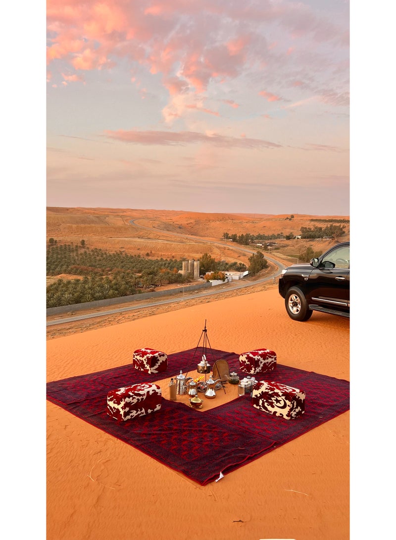 سجادتي باكج رحلات مكوّن من 4 مدّات تخييم بنمط درعية السدو التراثي، للرحلات البرية والتخييم باللون الأحمر  مقاس80 × 150 سم - Image 1