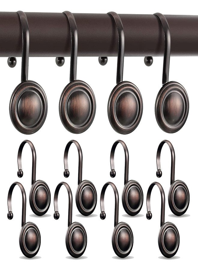 YJNSFT Bronze Shower Curtain Hooks Brown, Decorative Tan Copper Curtain Rod Hooks, Dark Vintage Rustic Farmhouse Curtain Rings (12 Pcs Set) - Image 1