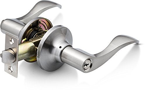 Berlin Modisch Entrance Lever Door Handle [Lock with Two Keys] for Office or Front Door with a Satin Nickel Finish, Reversible for Right & Left Side, Entry Lever Classic Series - Image 1