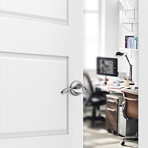 Berlin Modisch Entrance Lever Door Handle [Lock with Two Keys] for Office or Front Door with a Satin Nickel Finish, Reversible for Right & Left Side, Entry Lever Classic Series - Image 3