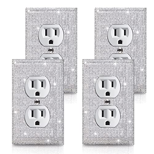 Gaocai 4 Pcs Shiny Silver Wall Plate Cover Decorative Light Switch Cover Single Toggle Rhinestones Outlet Cover - Image 1
