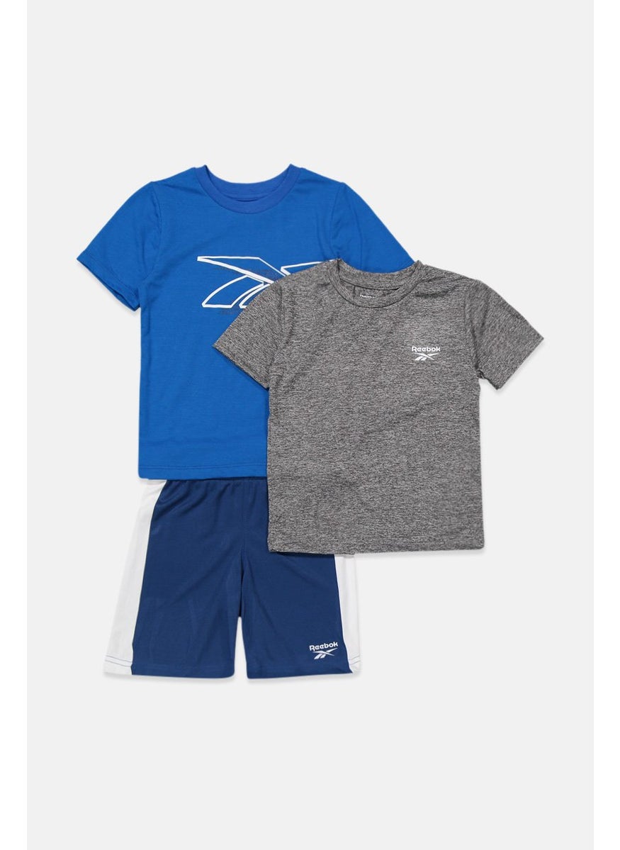 Reebok Toddlers Boy 3 Pcs Short Sleeve Printed T-shirt And Short Set, Blue Combo  - Image 1
