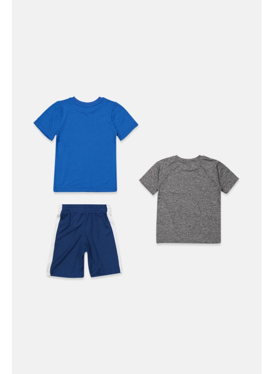 Reebok Toddlers Boy 3 Pcs Short Sleeve Printed T-shirt And Short Set, Blue Combo  - Image 2