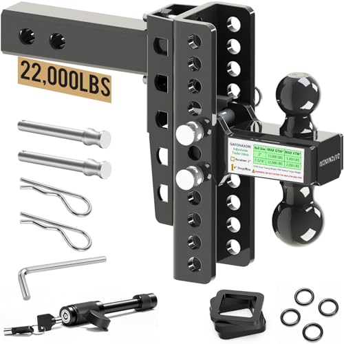 GAFONAXDRI Adjustable Trailer Hitch Fits 2 Inch Receiver, Dual Ball 2'' & 2-5/16'' with 22,000 LBS Max GTW, 8'' Drop/Rise, Premium Manganese Steel Solid Tow Hitches, Bulletproof Lock, Anti Rust, Anti Rattle (8") - Image 1