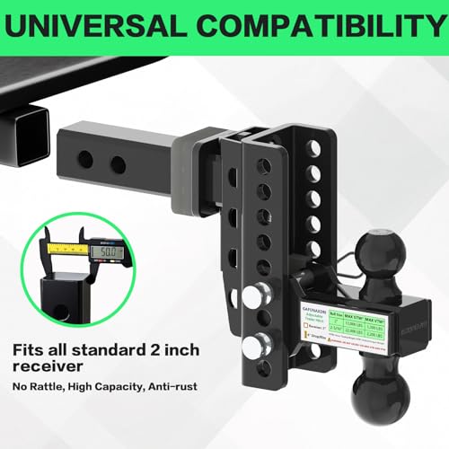GAFONAXDRI Adjustable Trailer Hitch Fits 2 Inch Receiver, Dual Ball 2'' & 2-5/16'' with 22,000 LBS Max GTW, 8'' Drop/Rise, Premium Manganese Steel Solid Tow Hitches, Bulletproof Lock, Anti Rust, Anti Rattle (8") - Image 3