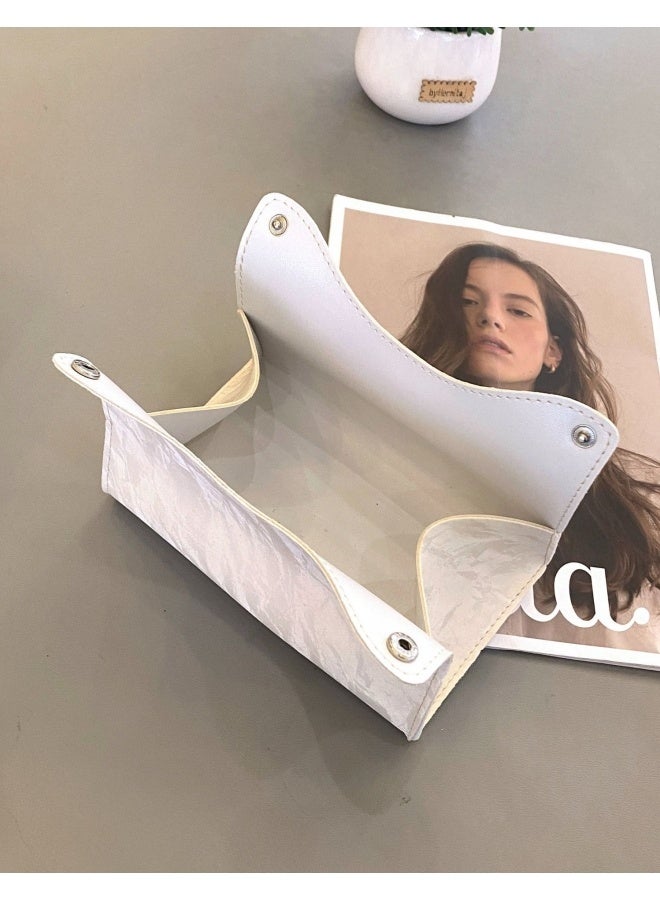 غطاء علبة المناديل الورقية، حامل علبة المناديل الجلدية الحديث المهذب أغطية علبة المناديل الورقية المستطيلة للمناديل الورقية والمناديل وحامل المناديل الورقية لمكتب منزل سيارة الحمام (أبيض) - Image 2