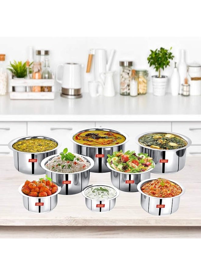 Sumeet Stainless Steel Tope/Patila/Cookware, 370Ml, 550Ml, 800Ml, 1100Ml,1400Ml, 1800Ml, 2300Ml, 3000Ml, 8 Piece (Steel), Silver - Image 4