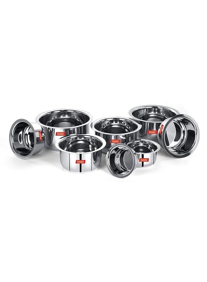 Sumeet Stainless Steel Tope/Patila/Cookware, 370Ml, 550Ml, 800Ml, 1100Ml,1400Ml, 1800Ml, 2300Ml, 3000Ml, 8 Piece (Steel), Silver - Image 2