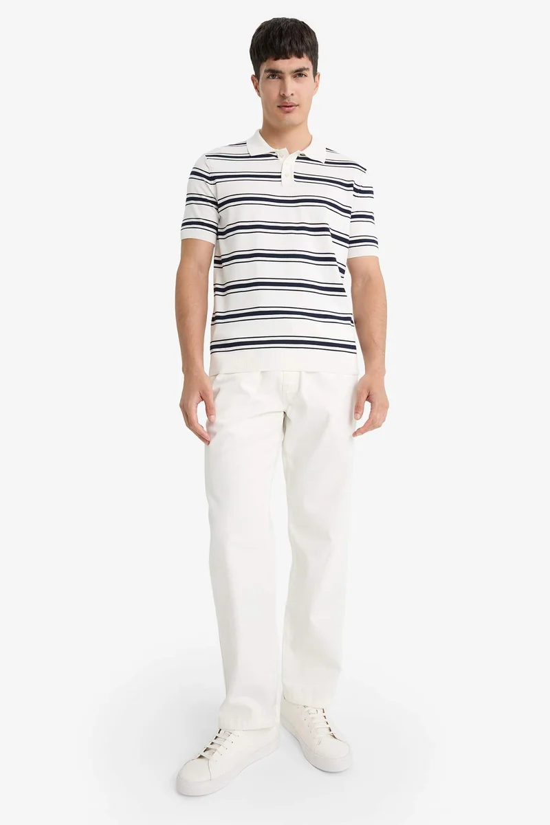 ديفاكتو Knitwear Short Sleeve Striped Polo Shirt