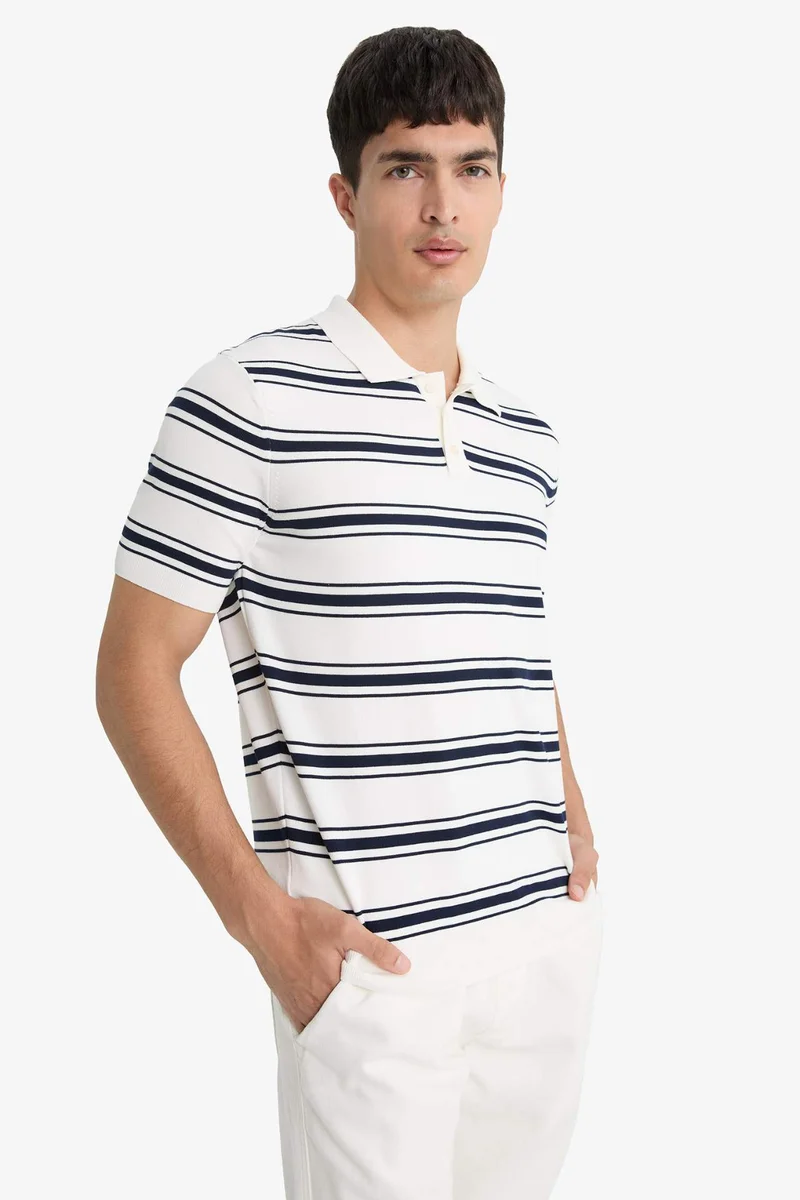ديفاكتو Knitwear Short Sleeve Striped Polo Shirt