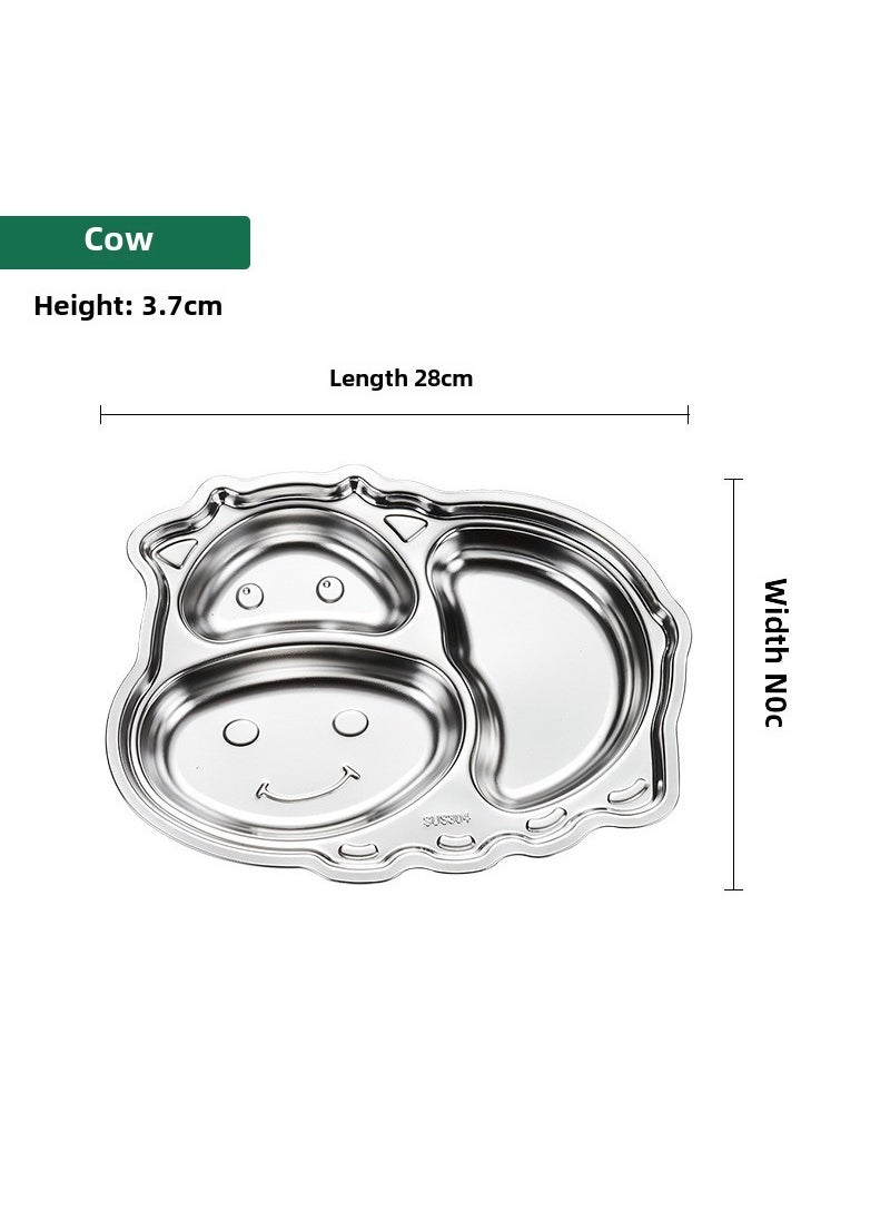 Generic - 304 Stainless Steel Partitioned Dinner Plate for Kids Cute Cow - Image 1