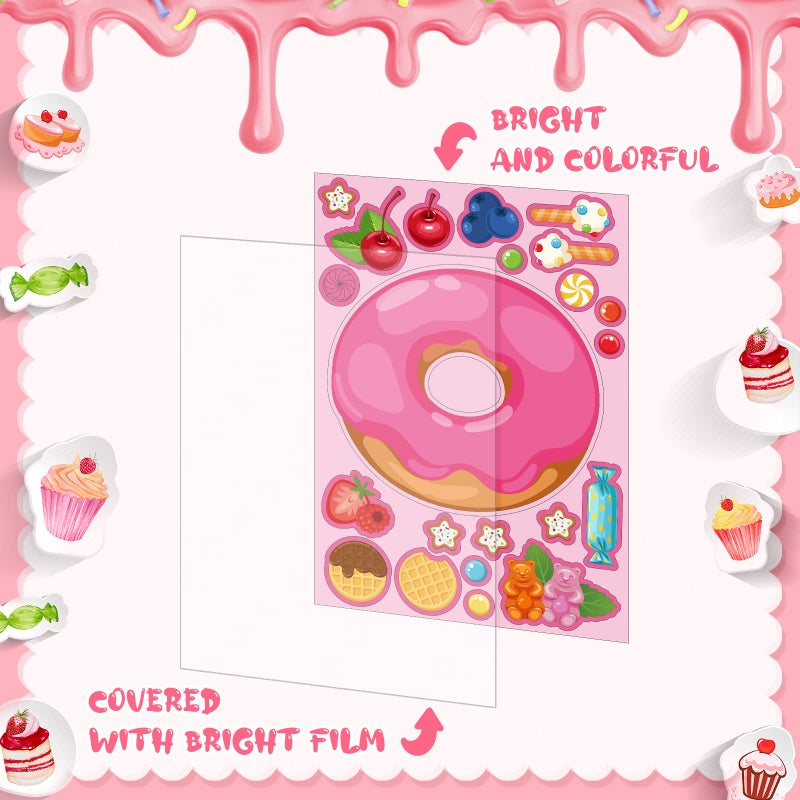 Geyee 36 Sheets Make a Face Donut Stickers for Kids Make Your Own Dessert Stickers Mix and Match Sweets and Treats Fruit, Donut Themed Birthday Gifts DIY Crafts Party Games Favors Supplies Decor - Image 3
