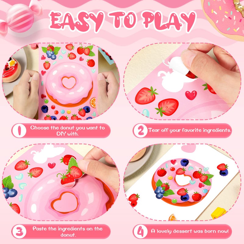 Geyee 36 Sheets Make a Face Donut Stickers for Kids Make Your Own Dessert Stickers Mix and Match Sweets and Treats Fruit, Donut Themed Birthday Gifts DIY Crafts Party Games Favors Supplies Decor - Image 4