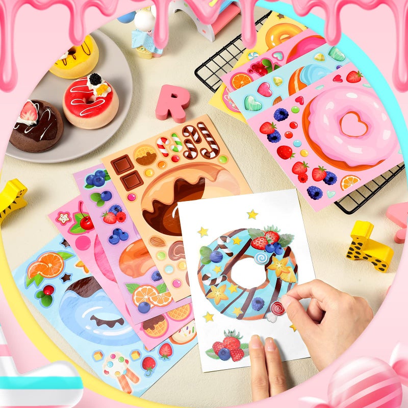 Geyee 36 Sheets Make a Face Donut Stickers for Kids Make Your Own Dessert Stickers Mix and Match Sweets and Treats Fruit, Donut Themed Birthday Gifts DIY Crafts Party Games Favors Supplies Decor - Image 5