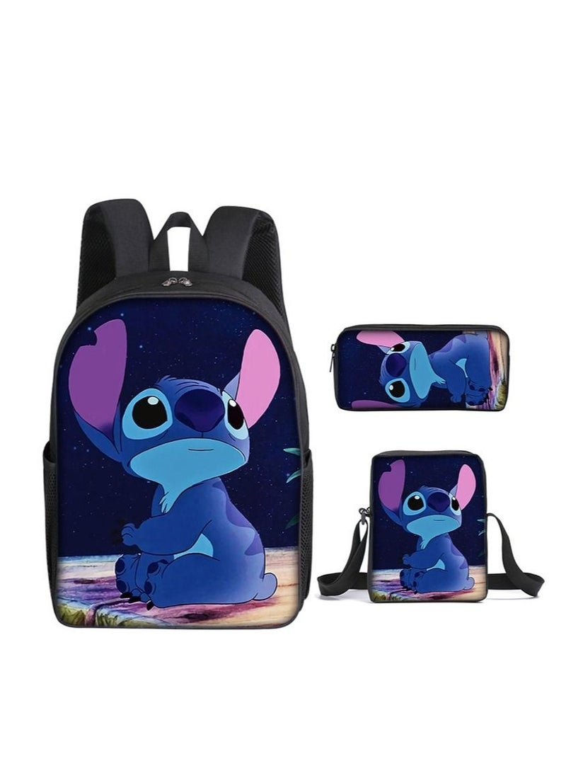 Y&D 3 Piece Stitch 3D Print Insulated Lunch Backpack Set Multicolour
