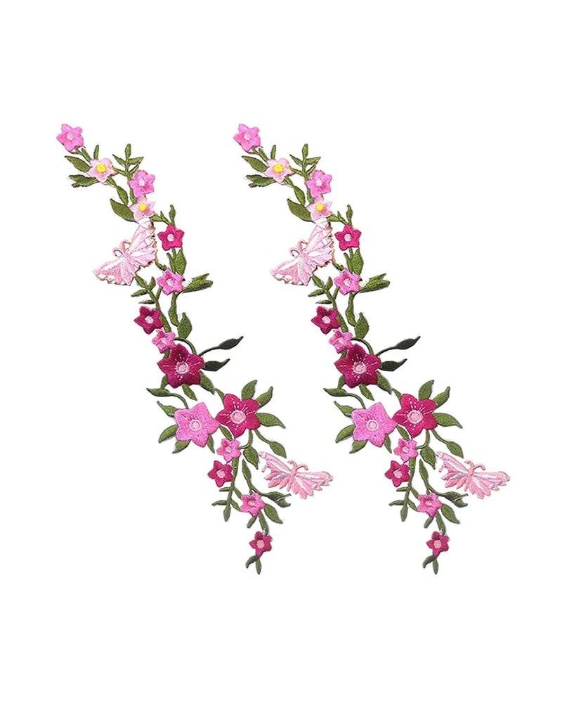 zeng 2-Piece Butterfly Flower Embroidered Patches, Iron-On/Sew-On Applique for Jeans, Hats, Shirts & Clothes, Multicolor DIY Clothes Accessory - Image 1